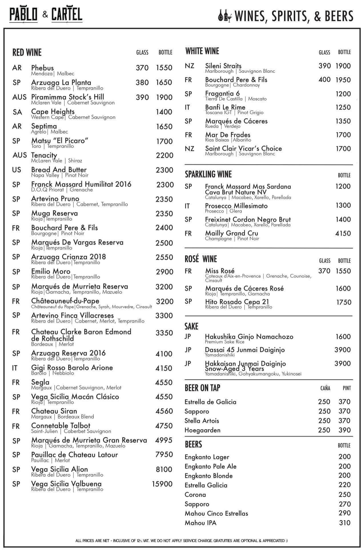 wine list